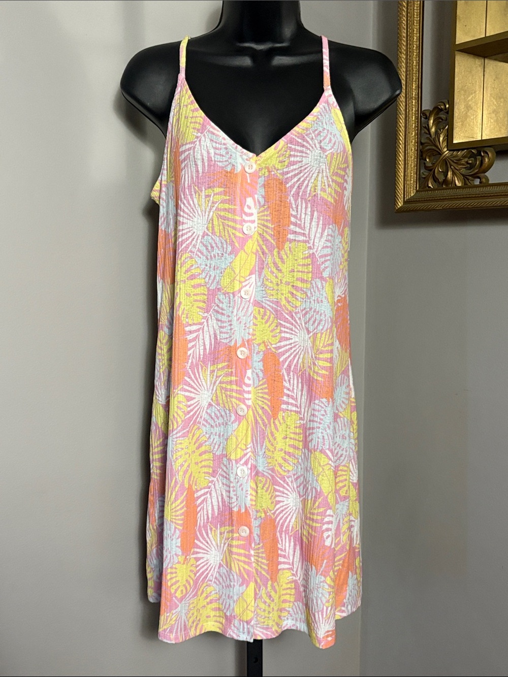 NEW Miken Swim Small Tropical Print Pink & Yellow Swim Cover Up Dress NWT